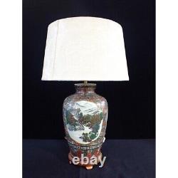 Antique Japanese satsuma vase Lamp Light on stand