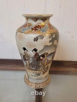 Antique Japenese Meiji Period Satsuma Vase Gilded And Signed