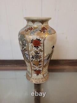 Antique Japenese Meiji Period Satsuma Vase Gilded And Signed