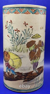 Antique Kinkozan Japanese Satsuma enameled Hat Stand Vase. Signed Vase