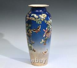 Antique Kinkozan Pottery Kyoto Satsuma Blue Japanese Zen Flower Butterflies Vase