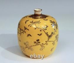 Antique Kinkozan Pottery Kyoto Satsuma Yellow Japanese Zen Flower Bottle Vase