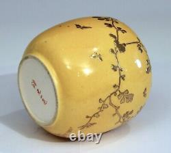 Antique Kinkozan Pottery Kyoto Satsuma Yellow Japanese Zen Flower Bottle Vase