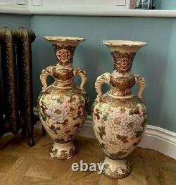 Antique Large Pair of Satsuma Vases with Elephant Handles Immaculate Condition