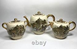 Antique Mark Choshuzan Choshu Japanese Satsuma Meiji Period Teapot Set Japan