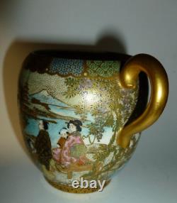 Antique Marked Japanese Satsuma Meiji Sugar Bowl Gold Geisha Butterfly as is