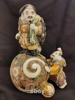 Antique Marked Satsuma Daikokuten/Kutani God Of Fortune Japanese Statue Figurine