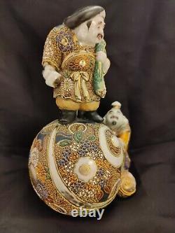 Antique Marked Satsuma Daikokuten/Kutani God Of Fortune Japanese Statue Figurine