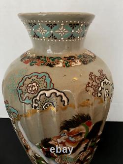 Antique Meiji Period (1868-1912) Large 12H Japanese Satsuma Earthenware Vase