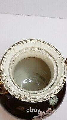 Antique Meiji Satsuma Foo Dog Lion Lidded Jar Japanese Ashes Urn 12.5