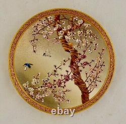 Antique Meiji-period Japanese Satsuma Blossom painted scene plate by Kinkozan