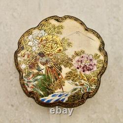 Antique Meiji-period Japanese Satsuma large painted Bird & Floral buckle signed