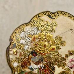 Antique Meiji-period Japanese Satsuma large painted Bird & Floral buckle signed