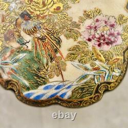 Antique Meiji-period Japanese Satsuma large painted Bird & Floral buckle signed