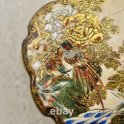 Antique Meiji-period Japanese Satsuma large painted Bird & Floral buckle signed