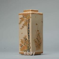 Antique Meiji period Japanese Square Satsuma Vase Floral decoration marked