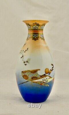 Antique Meiji-period Japanese painted Kyoto Kutani/Satsuma studio ware vase