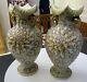 Antique Pair Japanese Moriage Jewelled Jeweled Satsuma Nippon Vase Floral Flower