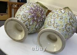 Antique Pair Japanese Moriage Jewelled Jeweled Satsuma Nippon Vase Floral Flower