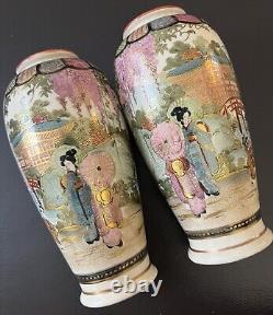 Antique Pair of Japanese Handpainted Satsuma Vases