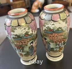 Antique Pair of Japanese Handpainted Satsuma Vases