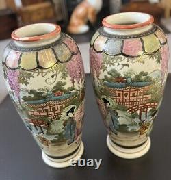 Antique Pair of Japanese Handpainted Satsuma Vases