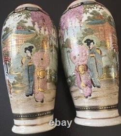 Antique Pair of Japanese Handpainted Satsuma Vases