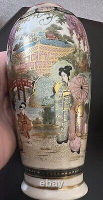 Antique Pair of Japanese Handpainted Satsuma Vases