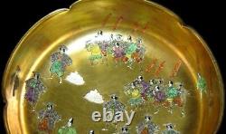 Antique Rare Japanese Satsuma Bowl Heavy Gold Gilded With Samurai Figures Signed