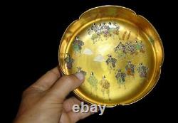 Antique Rare Japanese Satsuma Bowl Heavy Gold Gilded With Samurai Figures Signed