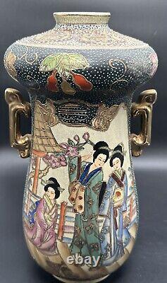 Antique Royal Satsuma Pottery Meiji Double Gourd Geisha Women Vase 14 Gift