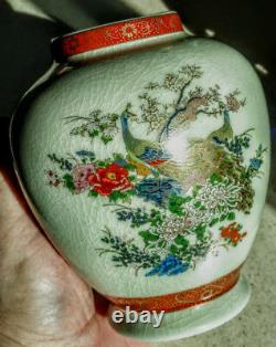 Antique SATSUMA Double Peacock Vase, huge ex-condition, withname & correct mark