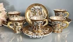 Antique Satsuma Cups Saucers Set (5) Meiji period c19thC Japan Gilt Hand Painted