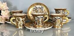 Antique Satsuma Cups Saucers Set (5) Meiji period c19thC Japan Gilt Hand Painted