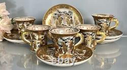 Antique Satsuma Cups Saucers Set (5) Meiji period c19thC Japan Gilt Hand Painted