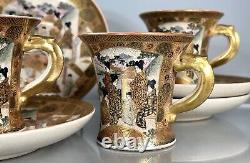 Antique Satsuma Cups Saucers Set (5) Meiji period c19thC Japan Gilt Hand Painted