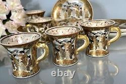 Antique Satsuma Cups Saucers Set (5) Meiji period c19thC Japan Gilt Hand Painted