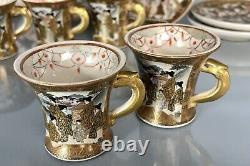 Antique Satsuma Cups Saucers Set (5) Meiji period c19thC Japan Gilt Hand Painted