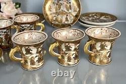 Antique Satsuma Cups Saucers Set (5) Meiji period c19thC Japan Gilt Hand Painted