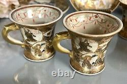 Antique Satsuma Cups Saucers Set (5) Meiji period c19thC Japan Gilt Hand Painted