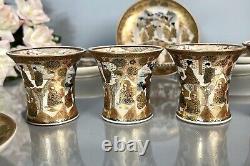 Antique Satsuma Cups Saucers Set (5) Meiji period c19thC Japan Gilt Hand Painted