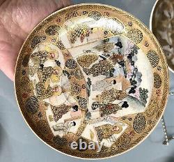 Antique Satsuma Cups Saucers Set (5) Meiji period c19thC Japan Gilt Hand Painted