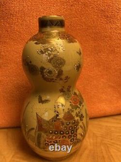 Antique Satsuma Double Gourd Vase with Figural Panels Student-Teacher Signed