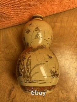 Antique Satsuma Double Gourd Vase with Figural Panels Student-Teacher Signed
