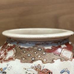 Antique Satsuma Earthenware Vase Pot with Samurai Taisho Period