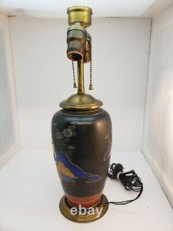 Antique Satsuma Japanese Brass Double Socket Table Lamp