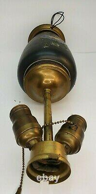 Antique Satsuma Japanese Brass Double Socket Table Lamp