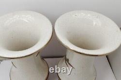 Antique Satsuma Moriage Pair Vases, signed. With wooden stands
