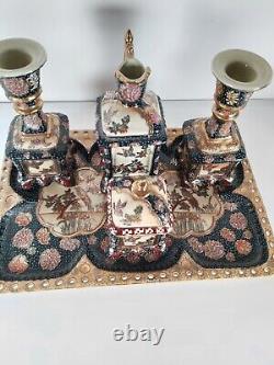 Antique Satsuma Pottery Dressing Table Set