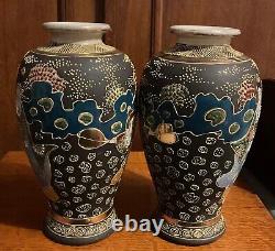 Antique Satsuma Pottery Vases Pair 7.5